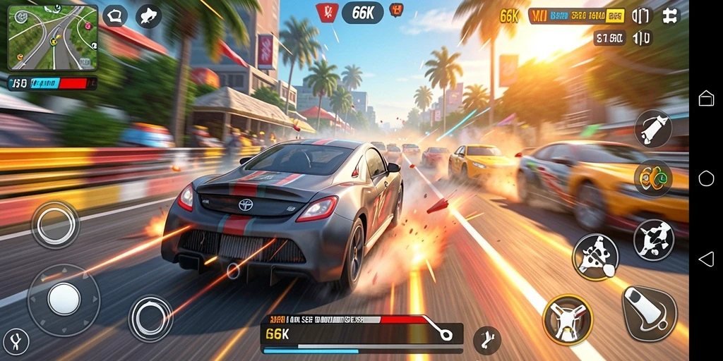 Tampilan gameplay Racing yang mendebarkan di 66K.