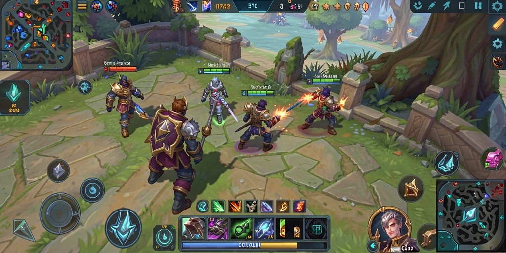 Gameplay seru dalam pertarungan tim MOBA yang intens.