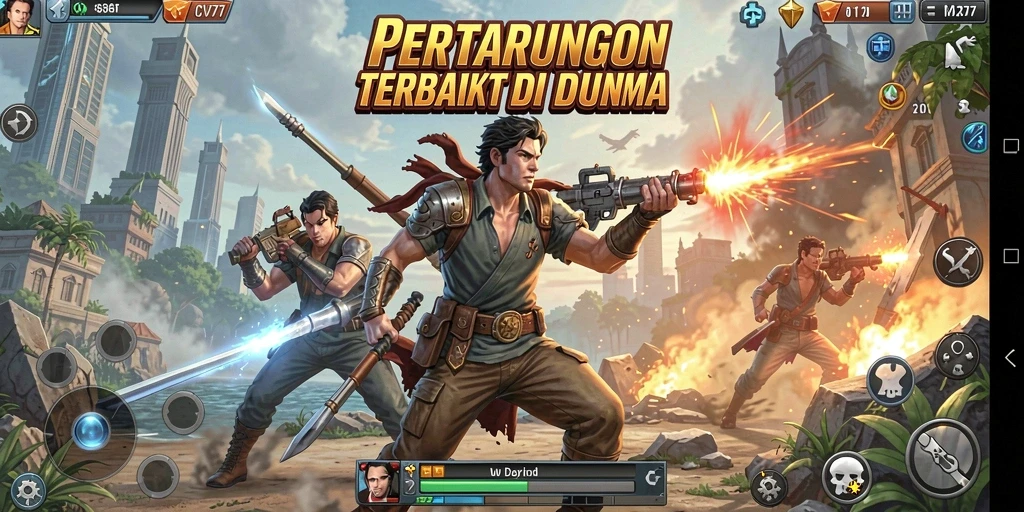 Tampilan aksi seru dan karakter beragam dalam gameplay Fighting.