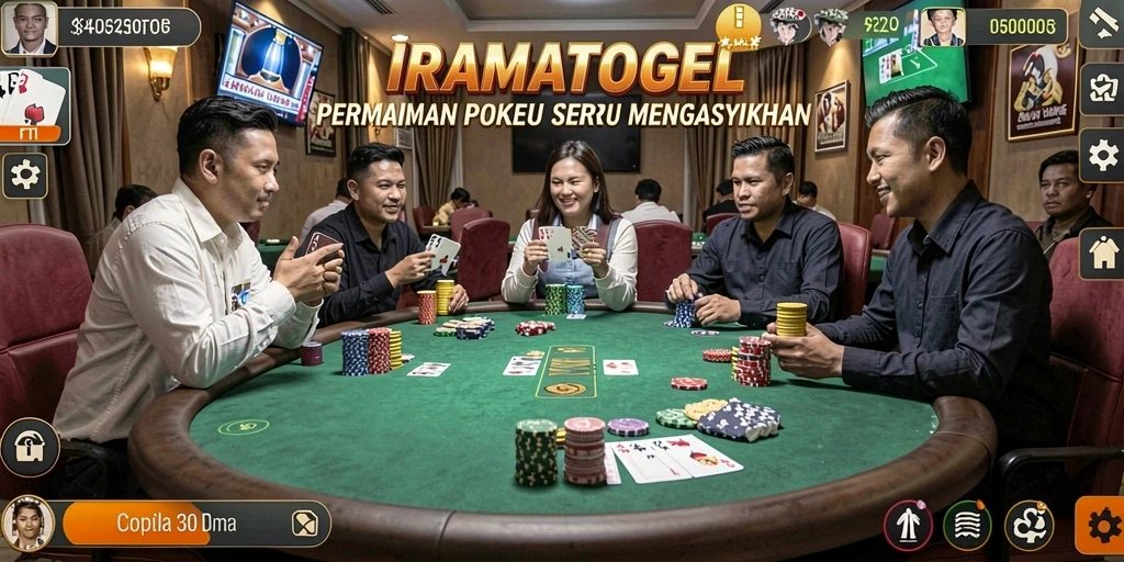 Tampilan gameplay seru di IRAMATOGEL dengan suasana poker yang mendebarkan.