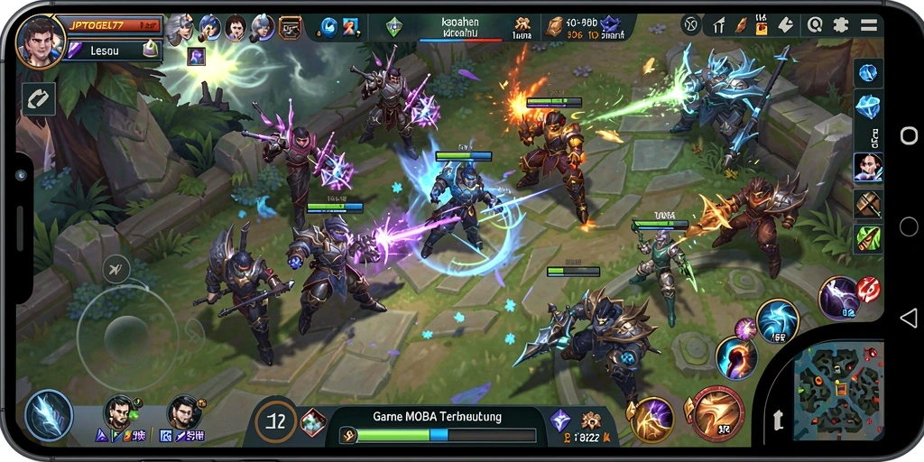 Screenshot gameplay JPTOGEL77 dengan aksi seru di arena MOBA.