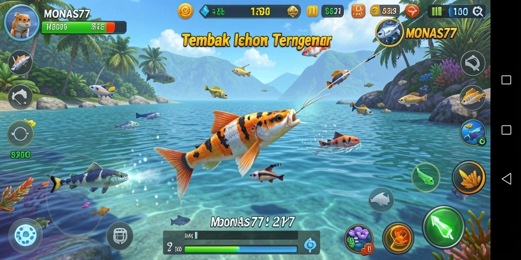 Screenshot gameplay menampilkan aksi seru menembak ikan.