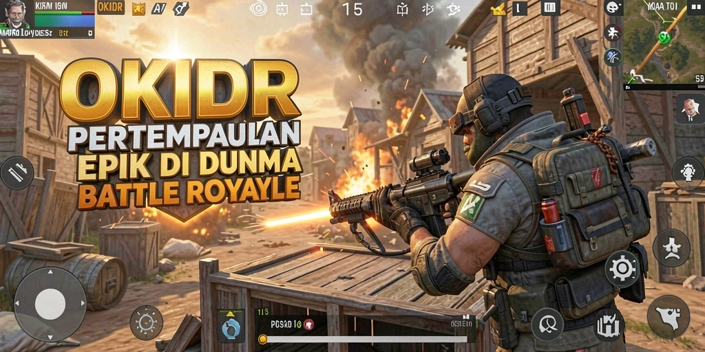 Screenshot gameplay OKIDR menunjukkan aksi seru di medan pertempuran Battle Royale.
