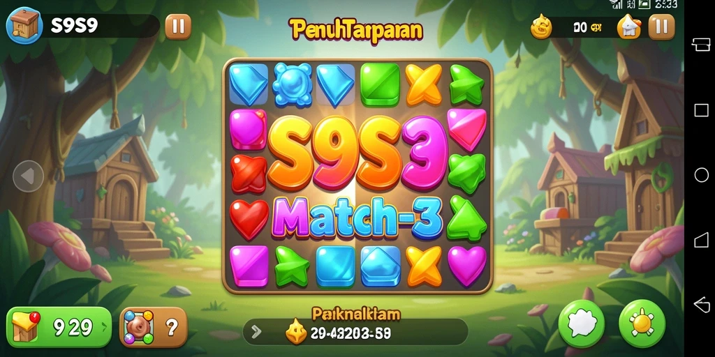 Tampilan gameplay S9S9 dengan tantangan Match-3 yang seru dan menarik.
