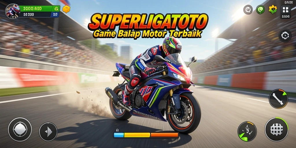 Screenshot gameplay <strong>SUPERLIGATOTO</strong> menampilkan balapan motor yang mendebarkan.